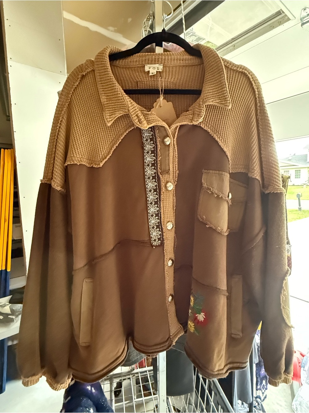 New POL Brown Mixed-Material Bomber Jacket